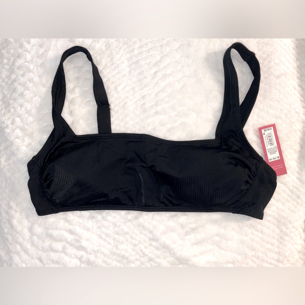 NWT Xhilirations Black Ribbed Bikini Top